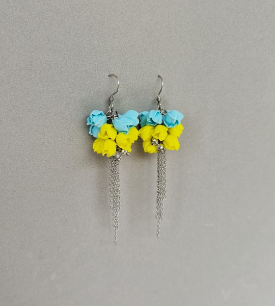 Женский цветочные патриотичные серьги с длинной цепочкой