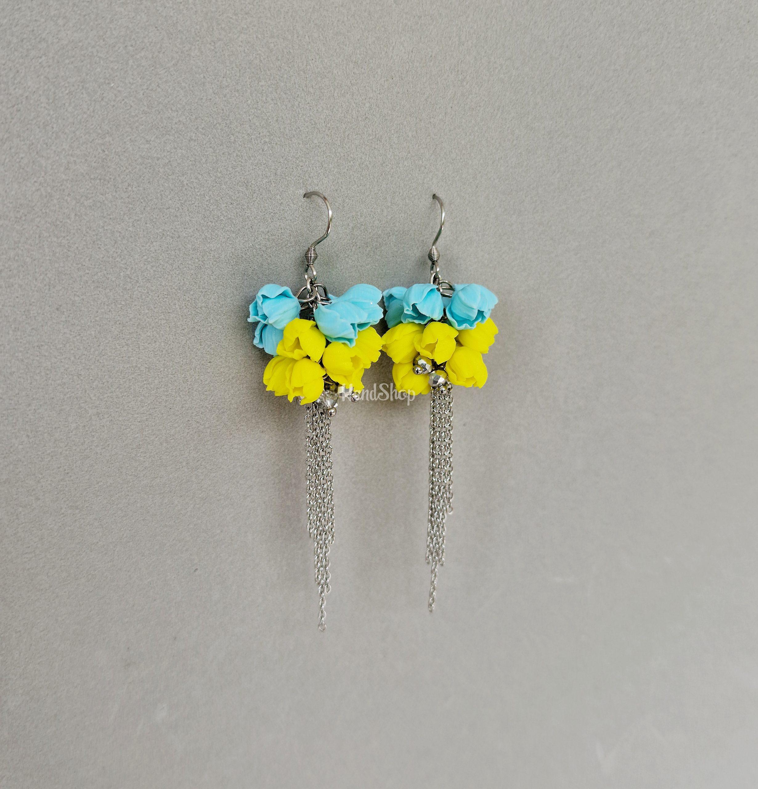 Женский цветочные патриотичные серьги с длинной цепочкой Женский цветочные патриотичные серьги с длинной цепочкой