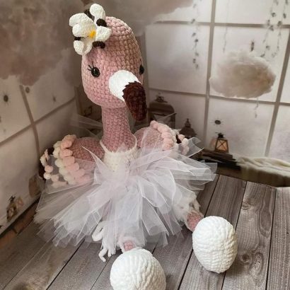 Авторська іграшка великий рожевий фламінго балеринка