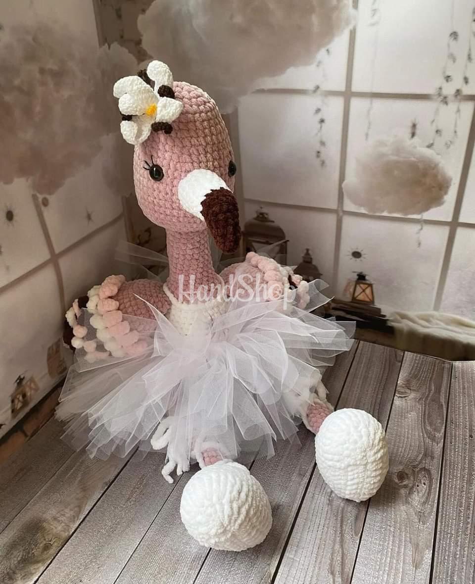 Авторська іграшка великий рожевий фламінго балеринка Авторська іграшка великий рожевий фламінго балеринка