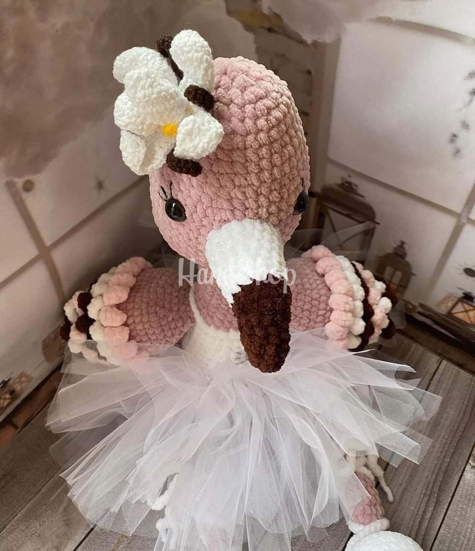 Авторська іграшка великий рожевий фламінго балеринка Авторська іграшка великий рожевий фламінго балеринка