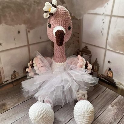 Авторська іграшка великий рожевий фламінго балеринка