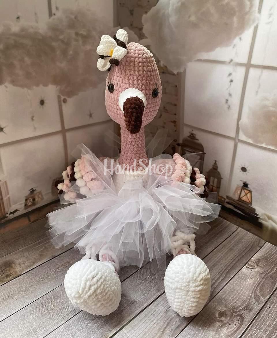 Авторська іграшка великий рожевий фламінго балеринка Авторська іграшка великий рожевий фламінго балеринка