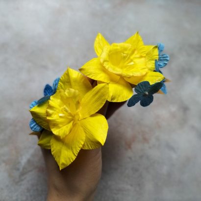 Резинки для волосся квіти жовті нарциси фоаміран, пара
