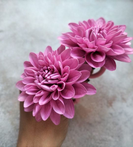 Резинки для волосся квіти рожеві жоржини з фоамірану, пара