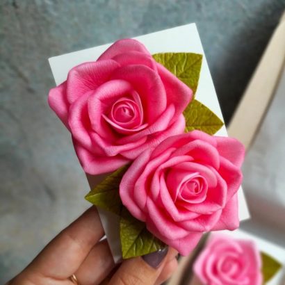 Резинки для волосся квіти рожеві троянди з фоамірану, пара