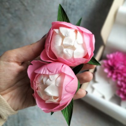 Резинки для волосся рожеві квіти піони фоаміран, пара
