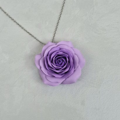 Прикраси з глини кулон, сережки та кільце фіолетові троянди