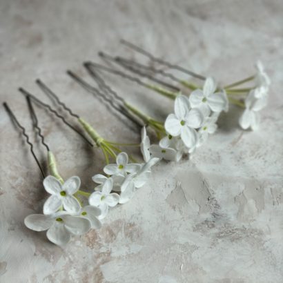 Шпильки для волосся квіти білий бузок фоаміран, 5 шт