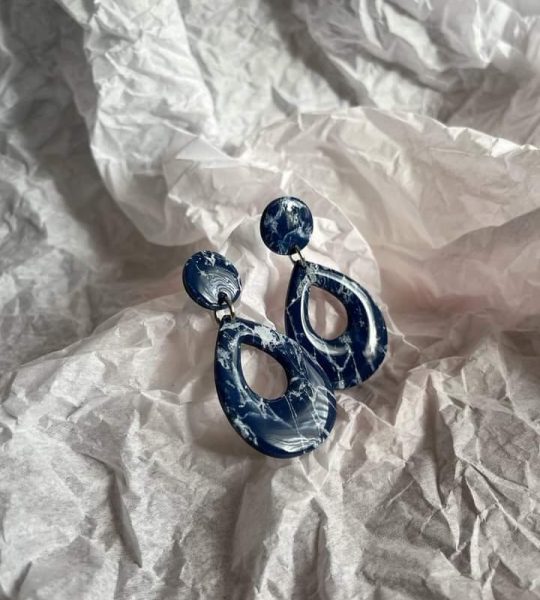 Жіночі сережки з полімерної глини сині овальні