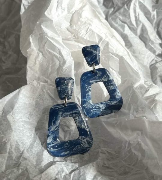 Авторські сережки з полімерної глини сині геометричні