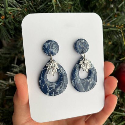 Жіночі зимові сережки овальні сині полімерна глина