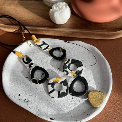 Стильне намисто кольє геометричні елементи з полімерної глини