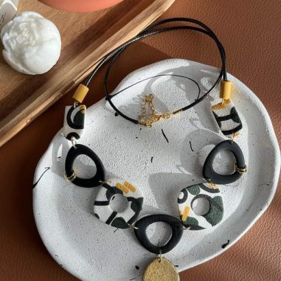 Стильне намисто кольє геометричні елементи з полімерної глини