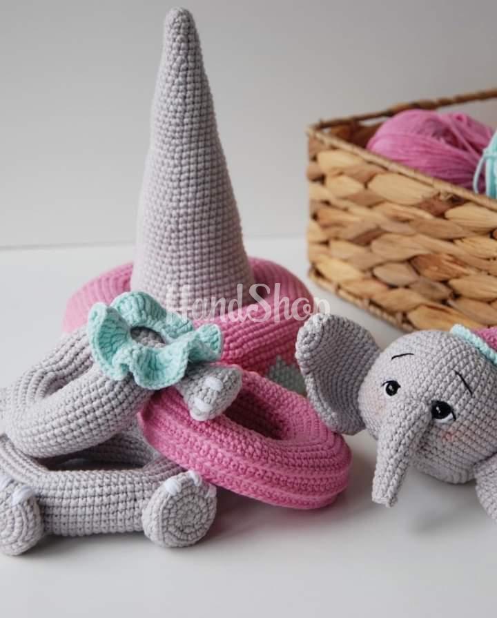 В’язана розвиваюча іграшка рожеве слоненя пірамідка В’язана розвиваюча іграшка рожеве слоненя пірамідка