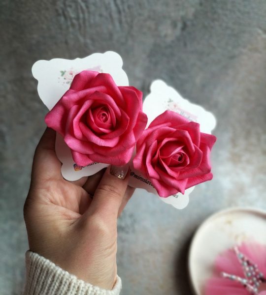 Резинки для волосся квіти рожеві троянди пара, 2 шт
