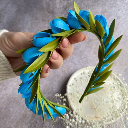 Дитячий обруч для волосся сині квіти підсніжники з фоамірану