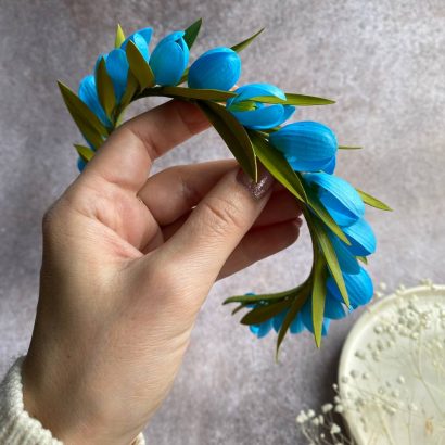 Дитячий обруч для волосся сині квіти підсніжники з фоамірану