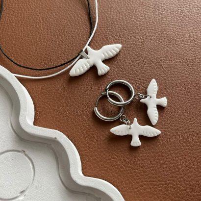 Набір прикрас пташки горлиці сережки та кулон глина