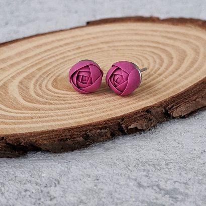 Жіночі сережки полімерна глина квіти троянди бордо