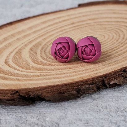 Жіночі сережки полімерна глина квіти троянди бордо