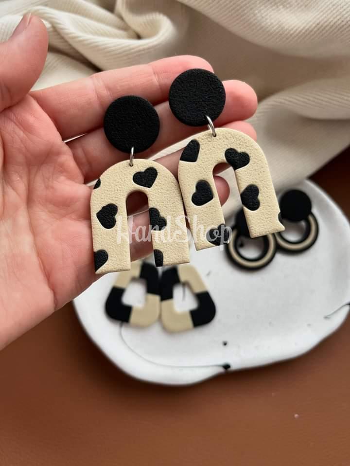 Стильні авторські сережки сердечка полімерна глина Стильні авторські сережки сердечка полімерна глина