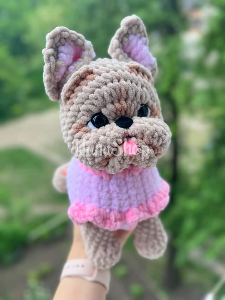 Авторська м’яка в'язана іграшка песик ручної роботи Авторська м’яка в'язана іграшка песик ручної роботи