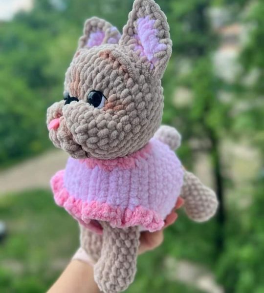 Авторська м’яка в'язана іграшка песик ручної роботи