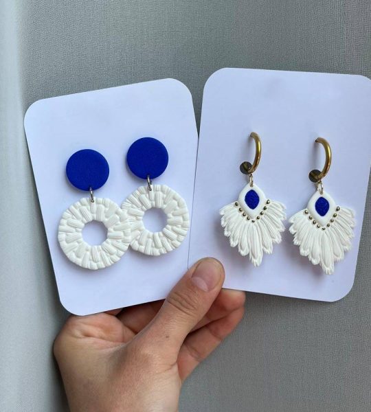 Жіночі сережки з полімерної глини сині в стилі бохо