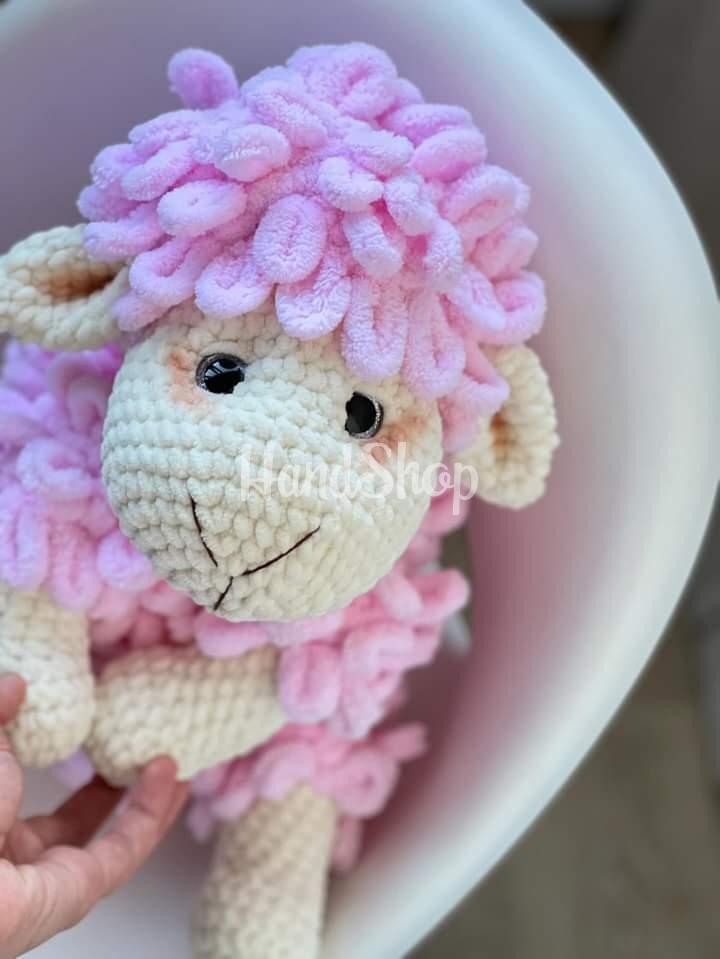 Велика дитяча в’язана іграшка гачком пухнаста рожева вівця Велика дитяча в’язана іграшка гачком пухнаста рожева вівця