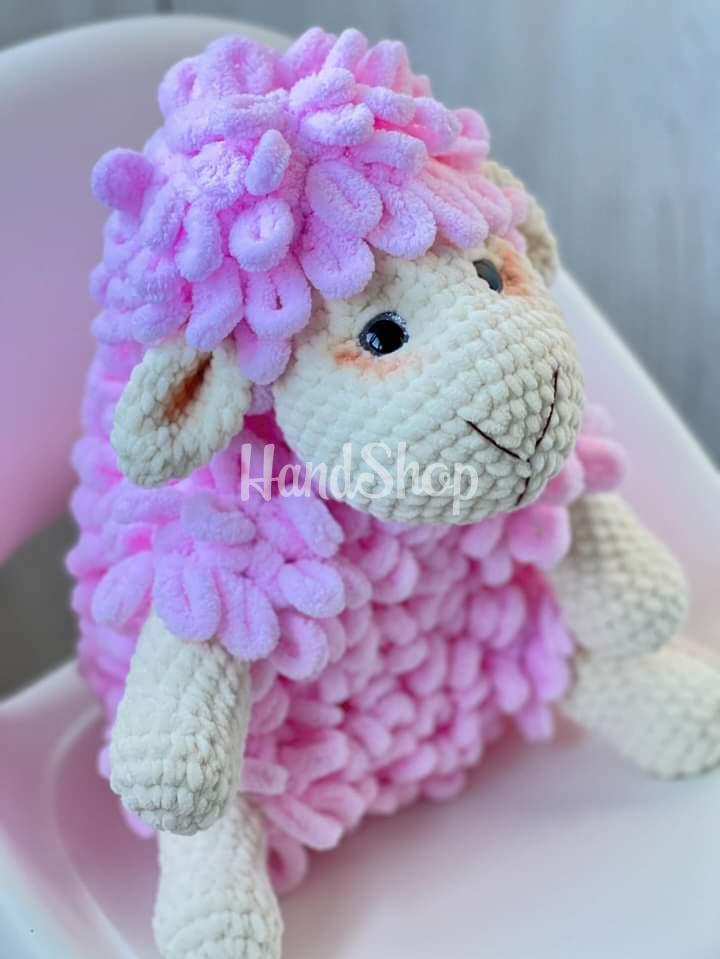 Велика дитяча в’язана іграшка гачком пухнаста рожева вівця Велика дитяча в’язана іграшка гачком пухнаста рожева вівця