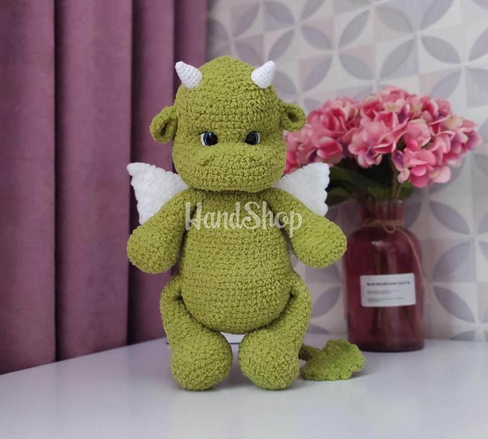 Авторська велика м’яка іграшка зелений дракончик Авторська велика м’яка іграшка зелений дракончик