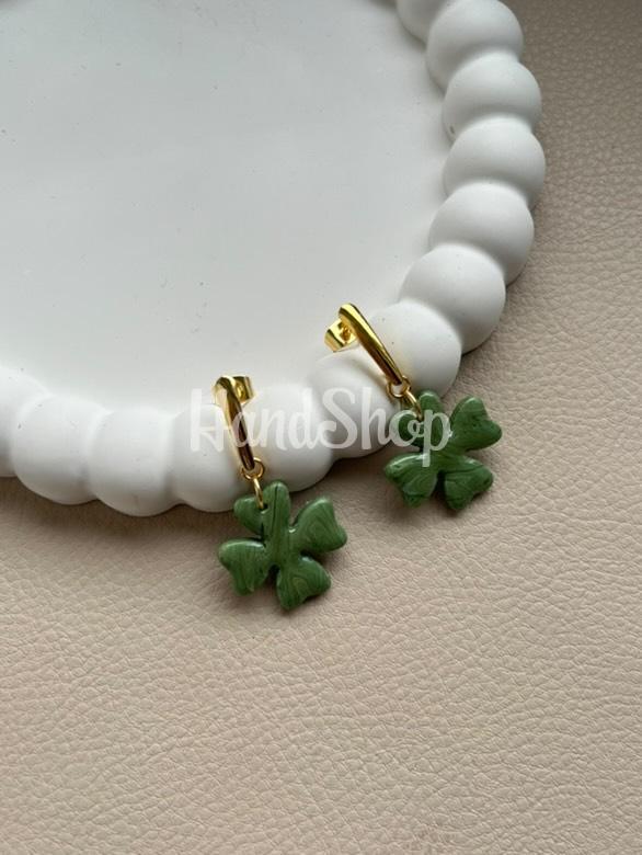 Жіночі сережки зелені листочки клевера глина Жіночі сережки зелені листочки клевера глина