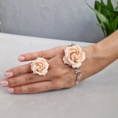 Комплект прикрас полімерна глина кулон, колечко троянда