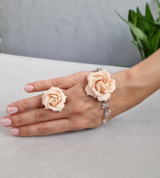 Комплект прикрас полімерна глина кулон, колечко троянда