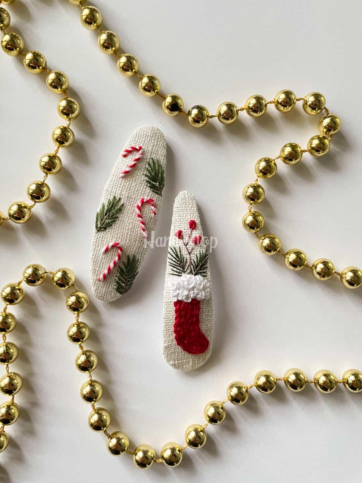 Різдвяні заколки льодяники чобіток, ручна вишивка 2 шт! Різдвяні заколки льодяники чобіток, ручна вишивка 2 шт!