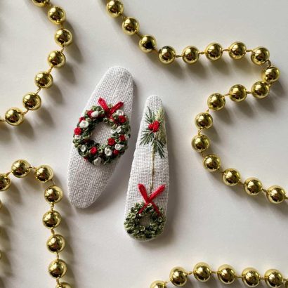 Новорічні заколки дитячі віночок різдвяний, ручна вишивка 2 шт!