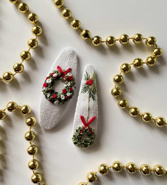 Новорічні заколки дитячі віночок різдвяний, ручна вишивка 2 шт!