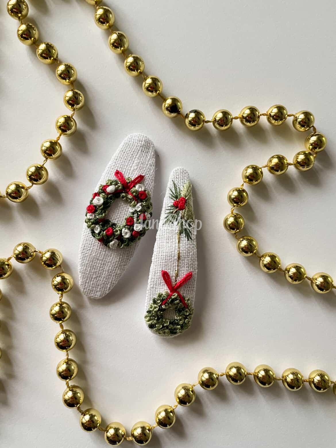 Новорічні заколки дитячі віночок різдвяний, ручна вишивка 2 шт! Новорічні заколки дитячі віночок різдвяний, ручна вишивка 2 шт!