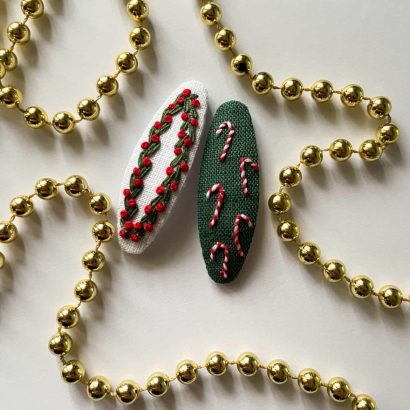 Новорічні дитячі заколки льодяники квіти, ручна вишивка 2 шт!