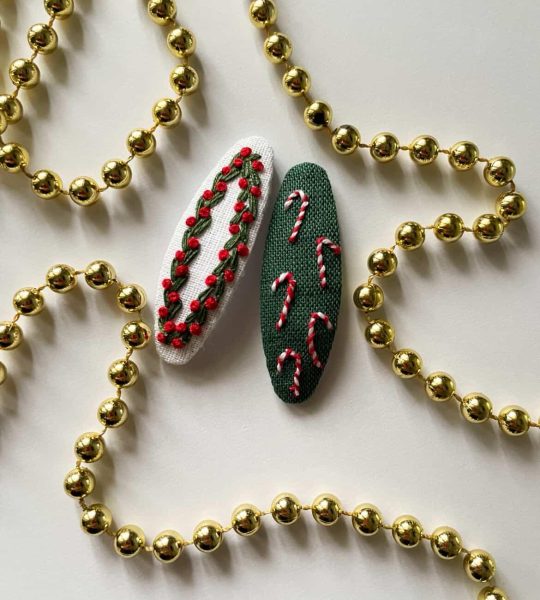 Новорічні дитячі заколки льодяники квіти, ручна вишивка 2 шт!