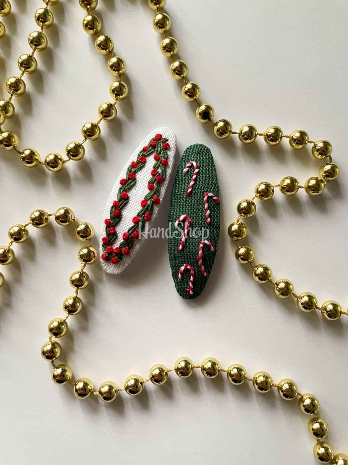 Новорічні дитячі заколки льодяники квіти, ручна вишивка 2 шт! Новорічні дитячі заколки льодяники квіти, ручна вишивка 2 шт!