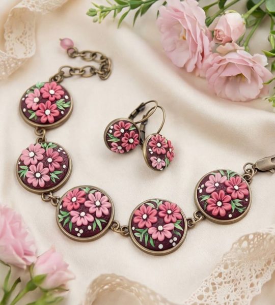 Jewelry set earrings and bracelet