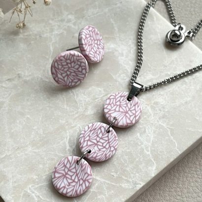 Комплект прикрас з полімерної глини круглі сережки та кулон