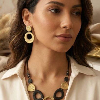 Набір прикрас сережки та намисто геометричне з глини