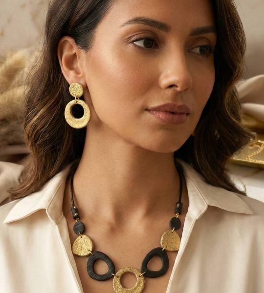 Набір прикрас сережки та намисто геометричне з глини