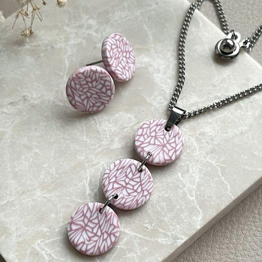 Комплект прикрас з полімерної глини круглі сережки та кулон Комплект прикрас з полімерної глини круглі сережки та кулон