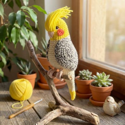 Knitted parrot toy