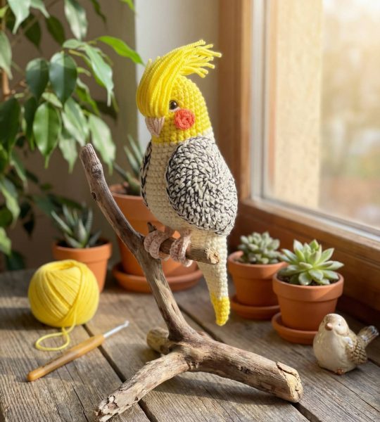 Knitted parrot toy