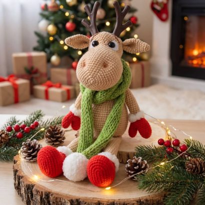 Новорічна в'язана іграшка олень Рудольф 2026 на Різдво